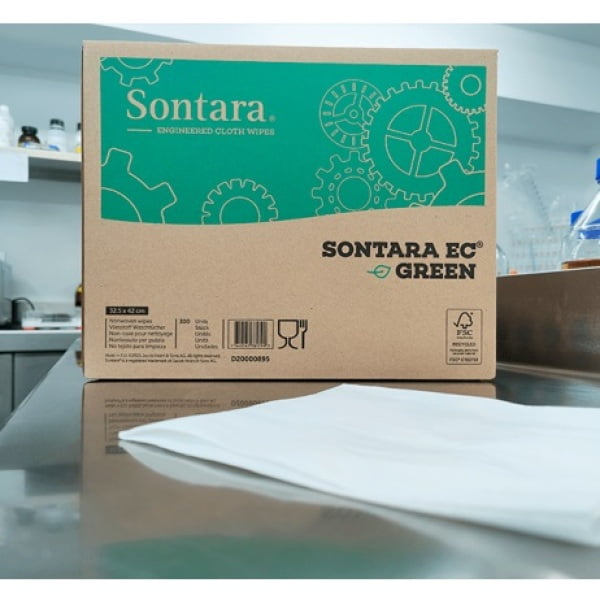 Lavete industriale Sontara EC® Green, Compostabile dim. laveta 32.5 x 42 cm, 50 lavete / pachet, 6 pachete / cutie portabila, albe, pentru stergeri fara scame si degresare suprafete, rezistente la solventi puternici, material netesut, certificate pentru industria alimentara, D20000895