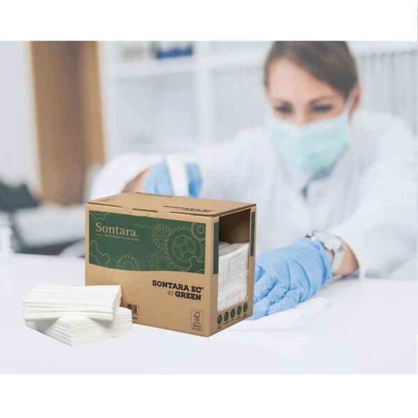 Lavete industriale Sontara EC® Green, Compostabile dim. laveta 32.5 x 42 cm, 50 lavete / pachet, 6 pachete / cutie portabila, albe, pentru stergeri fara scame si degresare suprafete, rezistente la solventi puternici, material netesut, certificate pentru industria alimentara, D20000895