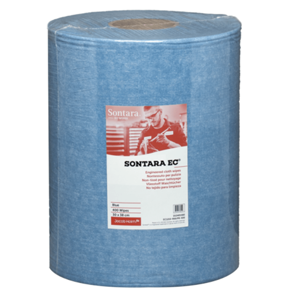 Rola lavete industriale Sontara EC® Blue pentru stergeri critice, fara scame, certificare food, ultrarezistenta, dim. laveta 30.5 x 38 cm, 400 lavete / rola, albastra, rezistente la solventi puternici, material netesut, D13401582