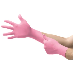 Manusi-din-nitril,-roz,-nepudrate,-lungime-240-mm,-grosime-0.08mm-palma---0.12mm-degete,-degete-texturate,-100-manusi---cutie-Ansell-MICRO-TOUCH-NITRAFREE-