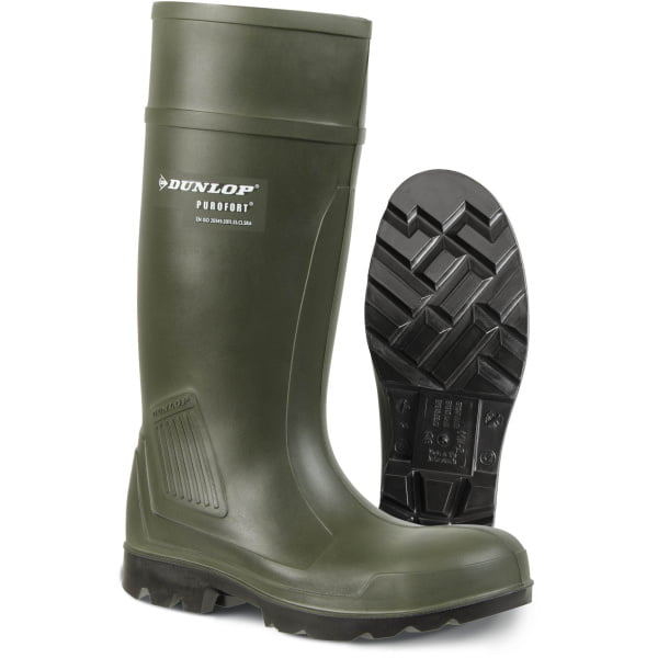 Bocanci din pu,  încălţăminte de protecţie bombeu otel dunlop 462933 purofort, protecție s5,ci,sra, mărimi 37 – 48, culoare negru,verde