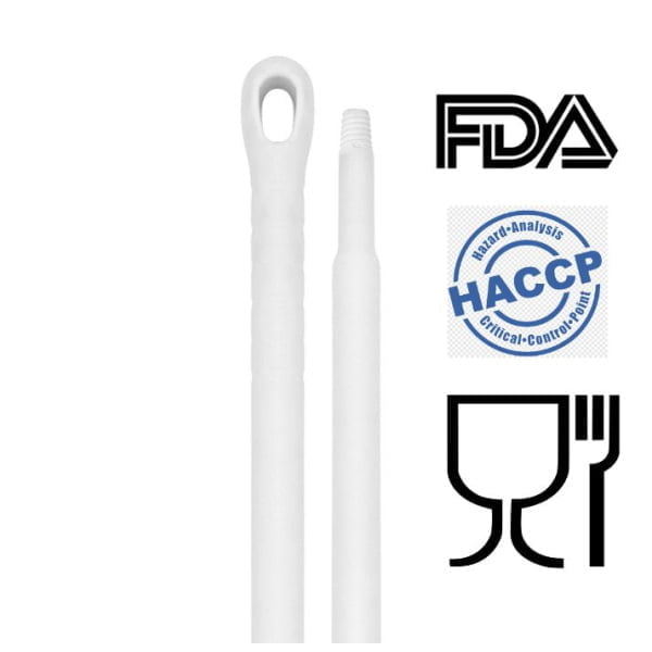 Coada / Maner 130 cm, alba, pentru maturi, perii si raclete IGEAX, din plastic si fibra de sticla, -20°C/100 °C, autoclavare 121 °C pentru industria alimentara, certificata HACCP, FDA