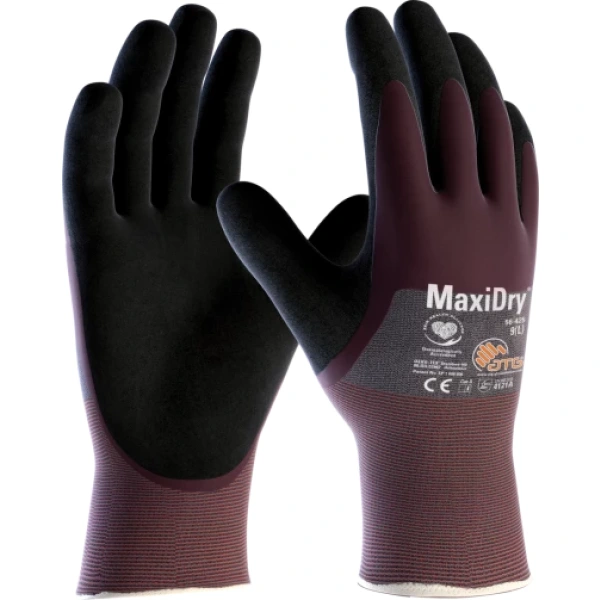 Manusi de protectie ATG MaxiDry GP 56-425, imersie dubla pe palma cu nitril si spuma de nitril poros, mediu umed, uleios