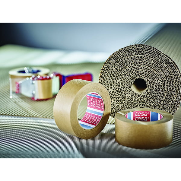 Banda de ambalare tesa® 60408 din hârtie bio, maro, latime 50 de mm, lungime 50 de metri, certificat FSC
