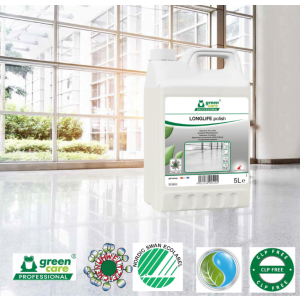 Emulsie ecologica de protectie a pardoselilor, LONGLIFE Polish, tratament pentru pardoseli, 5L, anti-alunecare, antiderapant certificat conform DIN 18032-2, Ecolabel Austria, Nordic Swan, CLP free