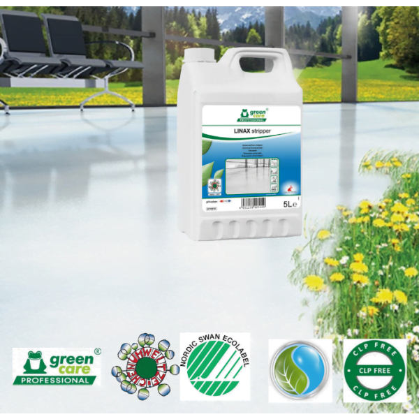 Decapant ecologic universal, LINAX Stripper, indeparteaza rapid, usor, eficient pelicule persistente de pe pardoseli, nu contine fosfati, parfum,coloranti, 5L, Certificat Nordic Swan, Ecolabel Austria, CLP free