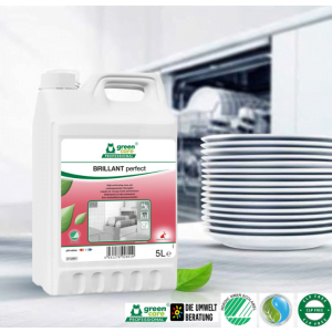 Aditiv de clatire ecologic concentrat, BRILLANT Perfect, 5L, pentru masina de spalat vase profesionala, adecvat pentru apa cu duritate mica (apa moale), medie sau mare (apa dura), certificat Nordic Swan, CLP Free, Biodegradabil complet