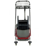 Carucior de curatenie cu cadru metalic, cromat si 2 galeti , 2x17L, cu suport sac, storcator mop, cos pentru detergenti si roti din cauciuc-03