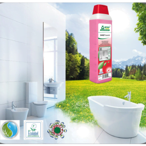 Detergent ECOLOGIC concentrat SANET Lavocid, Green Care, pentru spatii sanitare, bai si toalete, efect puternic de curatare a depunerilor de calcar, sapun, murdarie, 1l, certificat Ecolabel, CLP free, Complet Biodegradabil, Umweltzeichen, dilutie 0.5%