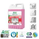 Detergent ecologic concentrat SANET zitrotan, Green Care, detartrant pentru spatii sanitare, bai, toalete, cu miros persistent, 5L, certificat A+ de catre Air Label Score, Ecolabel_pictogram