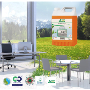 Detergent ecologic concentrat TANET Orange, Green Care, cu miros de portocale, pentru pardoseli si suprafete lavabile , 5L, certificat Ecolabel, Cradle-to-Cradle, Complet Biodegradabil, CLP free, Umweltzeichen,  dilutie 0.5%