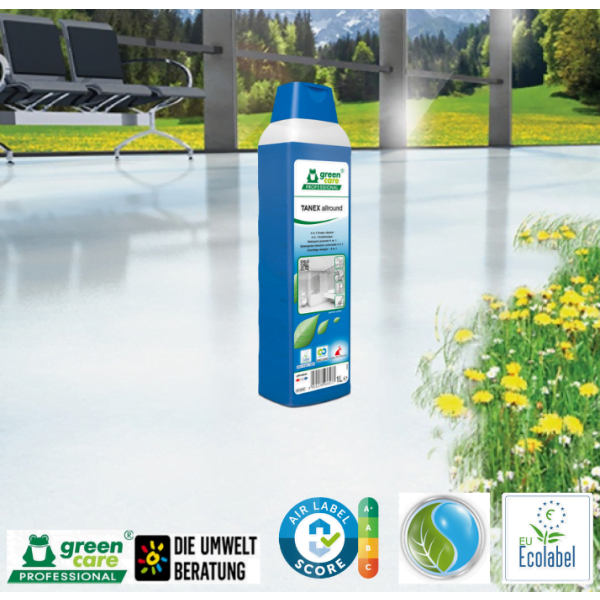 Detergent ecologic concentrat , TANEX Allround, Green Care, 4 in 1, pentru întreținere, curățare intensa sau decapare a pardoselilor și suprafețelor, 1L, certificat A+ Air Label Score, Ecolabel, Cradle-to-Cradle, CLP Free, Biodegradabil complet
