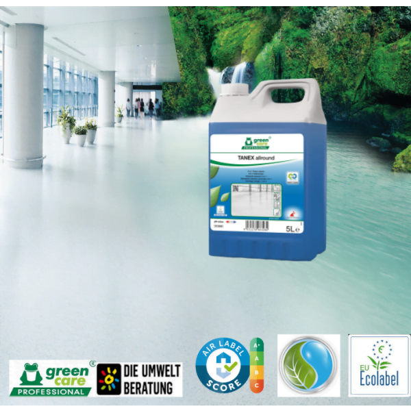 Detergent ecologic concentrat , TANEX Allround, Green Care, 4 in 1, pentru întreținere, curățare intensa sau decapare a pardoselilor și suprafețelor, 5L, certificat A+ Air Label Score, Ecolabel, Cradle-to-Cradle, CLP Free, Biodegradabil complet