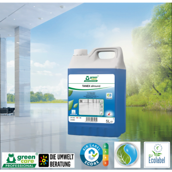 Detergent ecologic concentrat , TANEX Allround, Green Care, 4 in 1, pentru întreținere, curățare intensa sau decapare a pardoselilor și suprafețelor, 5L, certificat A+ Air Label Score, Ecolabel, Cradle-to-Cradle, CLP Free, Biodegradabil complet