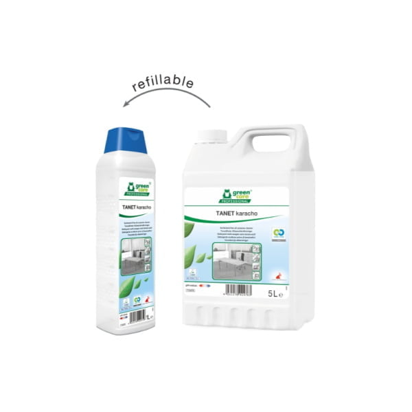 Detergent ecologic concentrat, Tanet Karacho, Green Care, pentru mobila,usi, pardoseli, covoare, tapiserii, textile, 5L, certificat Ecolabel, Cradle-to-Cradle, CLP Free, Biodegradabil complet