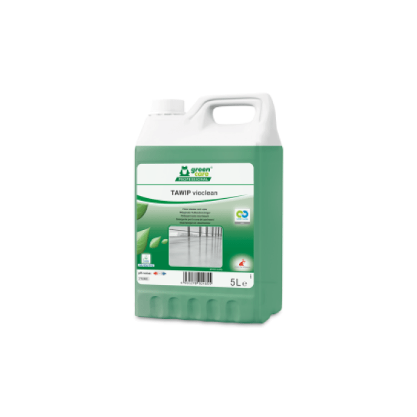 Detergent ecologic concentrat Tawip Vioclean, Green Care, 5Litri, pentru pardoseli, din PVC, linoleum, cauciuc, piatră, lemn, cu efect antistatic, antialunecare, certificat Ecolabel, Cradle-to-Cradle, Biodegradabil, CLP free