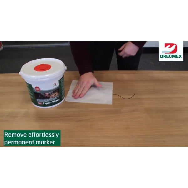 Lavete umede Dreumex Expert Wipes, pentru curatarea mainilor si a suprafetelor de ulei, grasimi, vopsea, cerneala, lipici, silicon si murdarie dificila, galetusa cu 130 de lavete impregnate, dimensiune laveta 225 x 200 mm