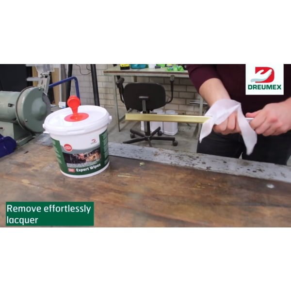 Lavete umede Dreumex Expert Wipes, pentru curatarea mainilor si a suprafetelor de ulei, grasimi, vopsea, cerneala, lipici, silicon si murdarie dificila, galetusa cu 130 de lavete impregnate, dimensiune laveta 225 x 200 mm