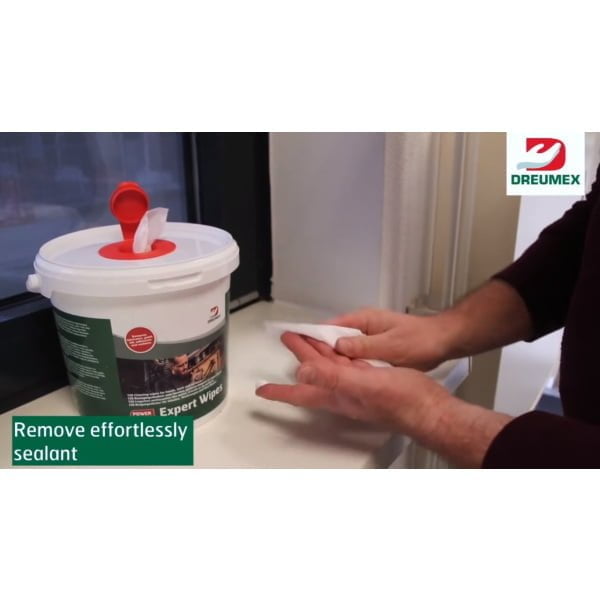 Lavete umede Dreumex Expert Wipes, pentru curatarea mainilor si a suprafetelor de ulei, grasimi, vopsea, cerneala, lipici, silicon si murdarie dificila, galetusa cu 130 de lavete impregnate, dimensiune laveta 225 x 200 mm