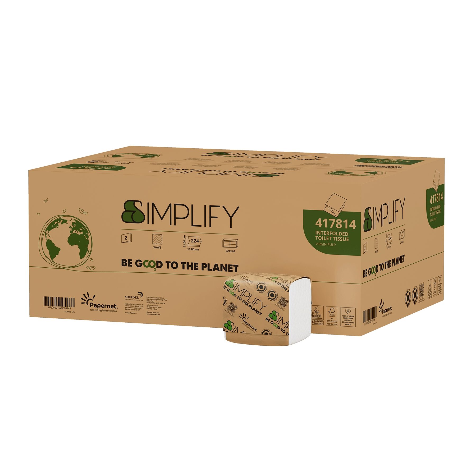 Hartie igienica bulk Papernet Simplify 417814, 2 straturi, alb, celuloza, 19.4 x 11 cm, certificare Ecolabel, FSC