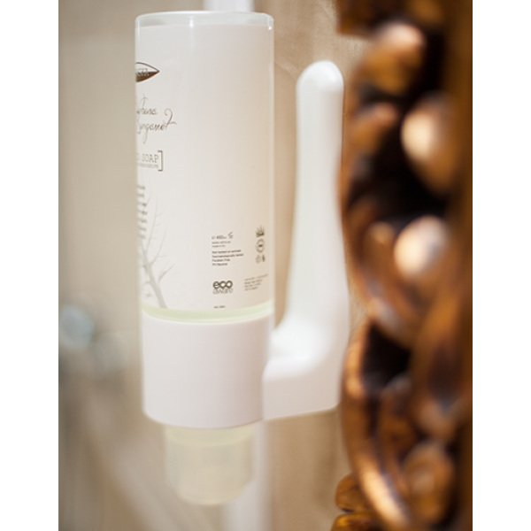 Suport alb, din plastic pentru sampon, gel  de dus sau sapun 450ml, sistem economic si ecologic, 4 bucati/set