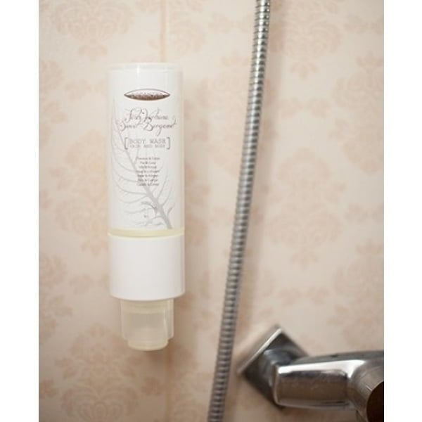 Suport alb, din plastic pentru sampon, gel  de dus sau sapun 450ml, sistem economic si ecologic, 4 bucati/set