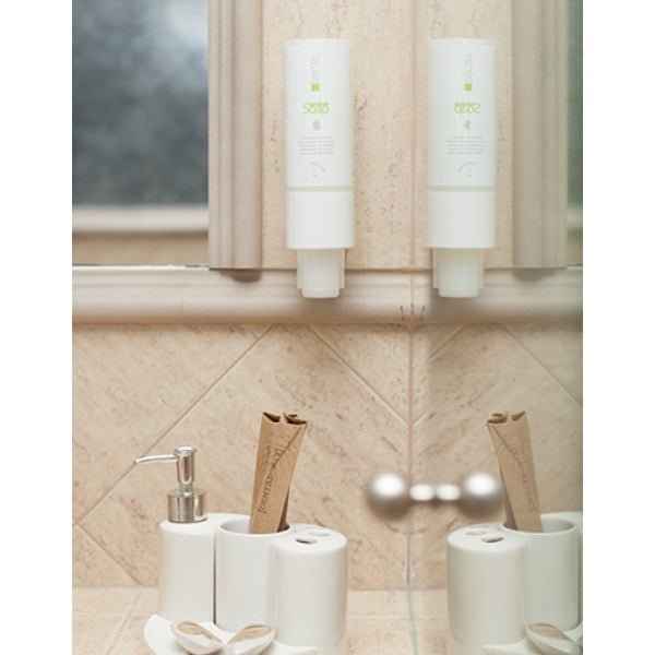 Suport alb, din plastic pentru sampon, gel  de dus sau sapun 450ml, sistem economic si ecologic, 4 bucati/set