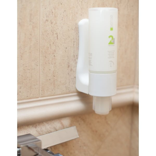 Suport alb, din plastic pentru sampon, gel  de dus sau sapun 450ml, sistem economic si ecologic, 4 bucati/set