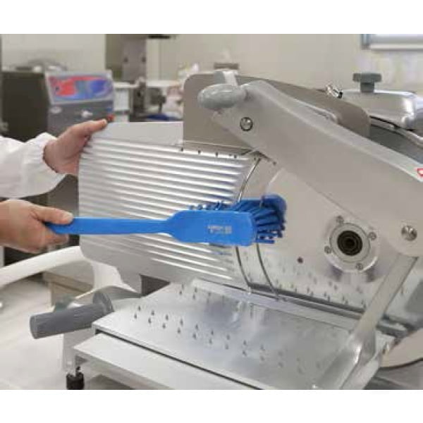 Perie de mana cu maner lung, duritate ridicata, albastra, rezistenta la 121°C, autoclavare  pentru industria alimentara, certificare HACCP, FDA