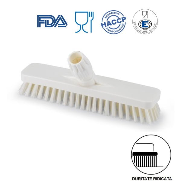 Perie pentru pardoseli si pereti, 30 cm, duritate ridicata, alba, rezistenta la 121°C, autoclavare  pentru industria alimentara, certificare HACCP, FDA