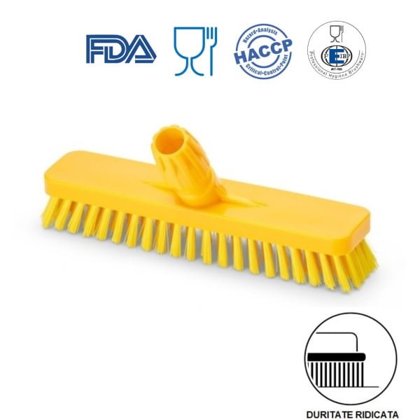 Perie pentru pardoseli si pereti, 30 cm, duritate ridicata, galbena, rezistenta la 121°C, autoclavare  pentru industria alimentara, certificare HACCP, FDA