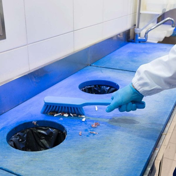 Perie de mana cu maner mediu, duritate medie, galbena, rezistenta la 121°C, autoclavare  pentru industria alimentara, certificare HACCP, FDA