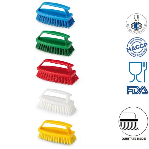 Perie de mana cu maner special, IGEAX 1015, duritate medie, albastra, rezistenta la 121°C, autoclavare  pentru industria alimentara, certificare HACCP, FDA