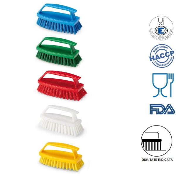 Perie de mana cu maner special, IGEAX 1015, duritate mare, galbena, rezistenta la 121°C, autoclavare  pentru industria alimentara, certificare HACCP, FDA