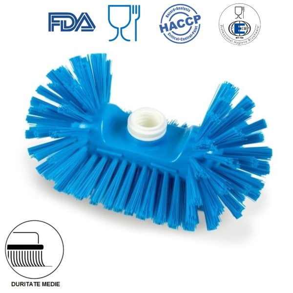 Perie semirotunda, duritate medie, albastra, rezistenta la 121°C, autoclavare, pentru cisterne, rezervoare si containere rotunde, si colturi si tavane, pentru industria alimentara, certificata HACCP, FDA