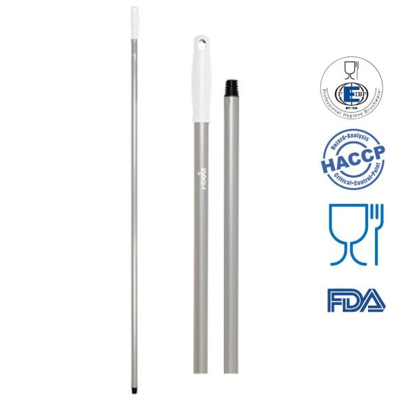 Coada / Maner 140 cm, alb, pentru maturi, raclete si perii IGEAX, din aluminiu, rezistent la 121 °C, autoclavare, pentru industria alimentara, certificata HACCP, FDA