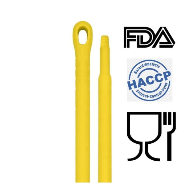 Coada / Maner  150 cm, galbena, pentru matura, perii si racleta IGEAX, din plastic si fibra de sticla, rezistenta la 100 °C, autoclavare 121 °C, pentru industria alimentara, certificata HACCP, FDA