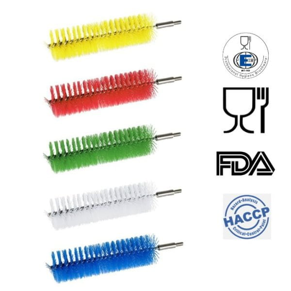 Perie tubulara pentru curatarea tevilor, interschimbabila, diametrul Ø50 mm, ergonomica, duritate medie, alba, autoclavare 121 °C, pentru industria alimentara, certificata HACCP, FDA