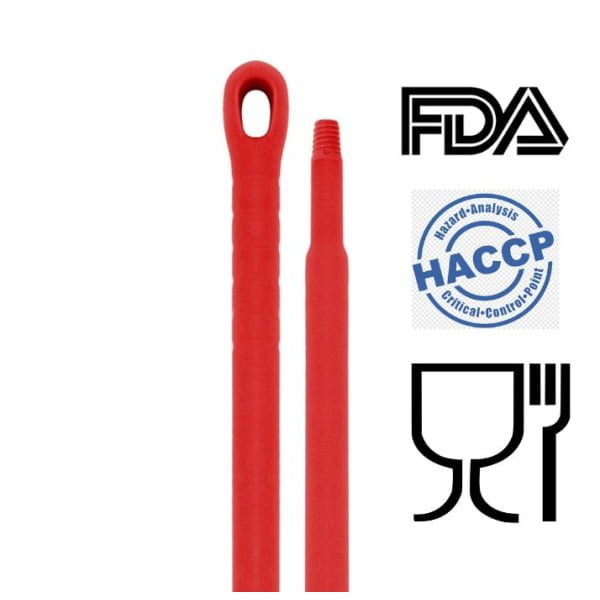 Coada / Maner 130 cm, rosie, pentru maturi, perii si raclete IGEAX, din plastic si fibra de sticla, -20°C/100 °C, autoclavare 121 °C pentru industria alimentara, certificata HACCP, FDA