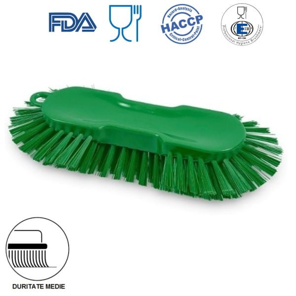 Perie radiala de mana, duritate medie, verde, rezistenta la 121°C, autoclavare, pentru cuve, butoaie si rezervoare rotunde, pentru industria alimentara, certificata HACCP, FDA