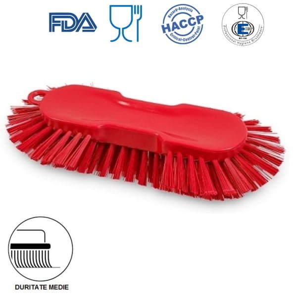 Perie radiala de mana, duritate medie, rosie, rezistenta la 121°C, autoclavare, pentru cuve, butoaie si rezervoare rotunde, pentru industria alimentara, certificata HACCP, FDA