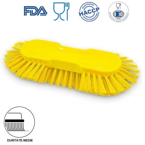 Perie radiala de mana, IGEAX 1019M, duritate medie, galbena, rezistenta la 121°C, autoclavare, pentru cuve, butoaie si rezervoare rotunde, pentru industria alimentara, certificata HACCP, FDA