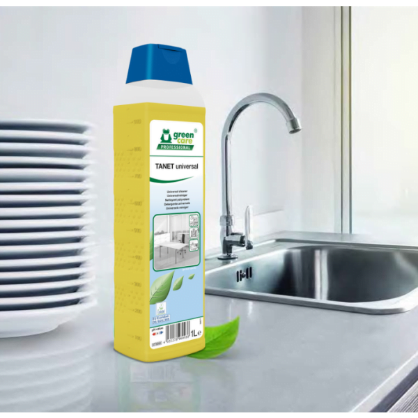 Detergent ecologic, degresant concentrat, TANET Universal, Green Care, 5L pentru vase, suprafete lavabile si pardoseli, dizolva uleiul si grasimile, certificat Ecolabel, Biodegradabil complet