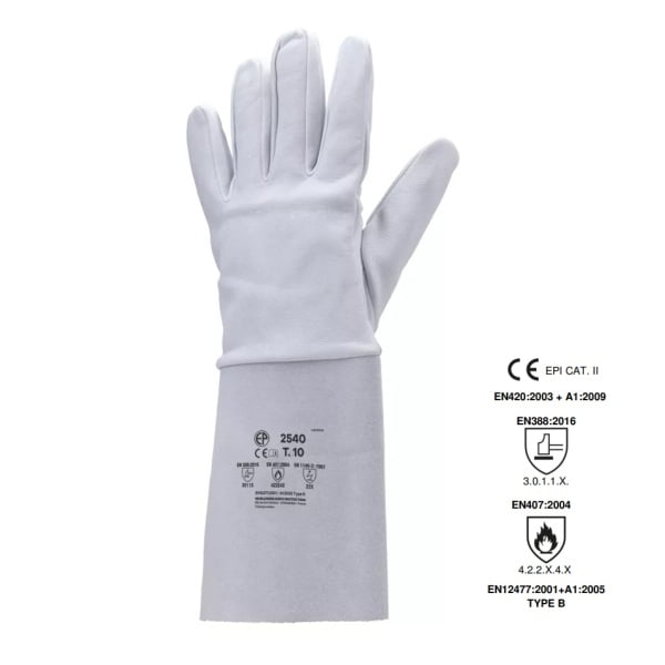Manusi pentru sudura  de precizie, Euroweld 2540, din piele moale, EN388: 3011X, EN407: 422x4x, EN12477:2001 +A1:2005 TYPE B, Coverguard