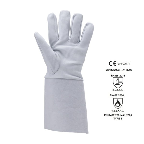 Manusi pentru sudura  de precizie, Euroweld 2540, din piele moale, EN388: 3011X, EN407: 422x4x, EN12477:2001 +A1:2005 TYPE B, Coverguard