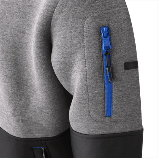 Pulover Kangaru pentru protectie termica, gri/negru, din material Air Space gros de 320 g/m², cu intaritura la coate, manseta elastica, 4 buzunare, elemente reflectorizante