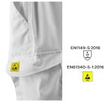 CG5TRP010_Pantaloni ESD, pe talie, TARANIS, albi, practici si confortabili, 5 buzunare, 65% poliester, 33% bumbac, 2% fibre antistatice, 195 gr_m²_marcaj