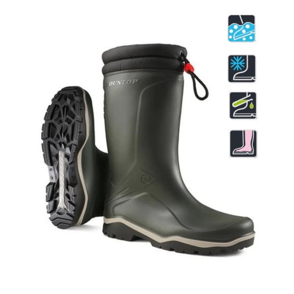 Cizme din PVC, imblanite, DUNLOP BLIZZARD, verzi, pentru medii cu temperaturi scazute, pana la -20°C, cu talpa rezistenta, antiderapanta si flexibila