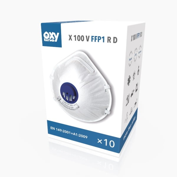 Semimasca de protectie FFP1, tip cupa, cu supapa, reutilizabila, RD, Oxyline, 10 buc/set