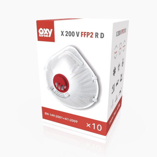 Semimasca de protectie FFP2, tip cupa, cu supapa, reutilizabila, RD, Oxyline, 10 buc/set